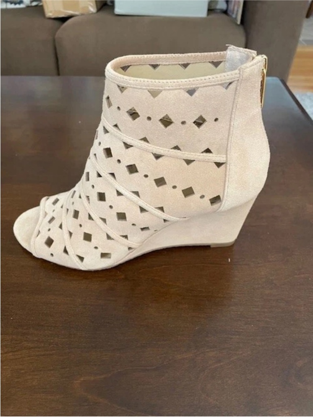New Michael Kors - Wedge Peep-Toe Cutout Ankle Bootie - Light Beige size 6